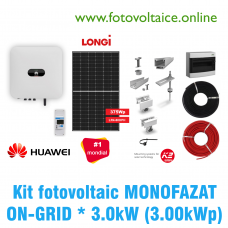 Kit fotovoltaic monofazat ON-GRID 3.00kWp (HUAWEI, LONGi, K2 Systems)